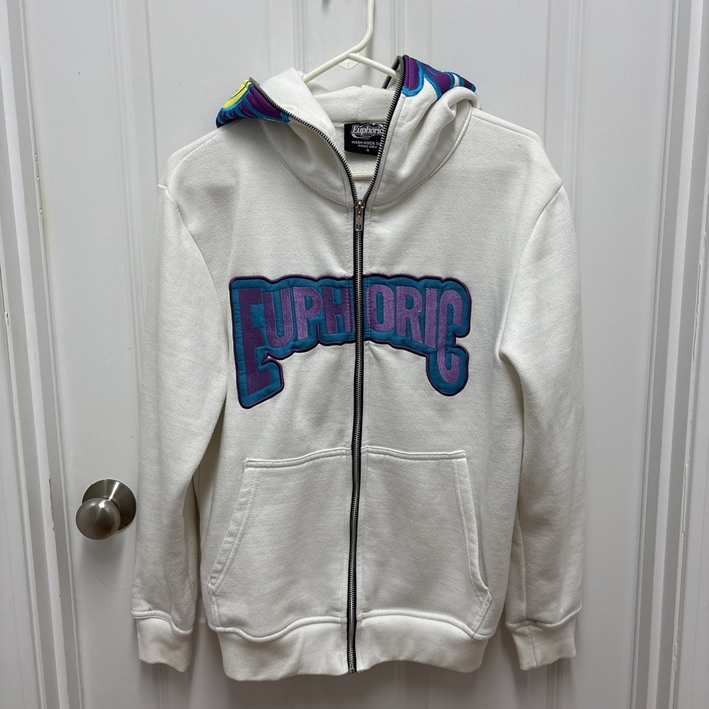 Euphoric Drip White‎ Zip Up Hoodie Flower Print Hoodie Size S